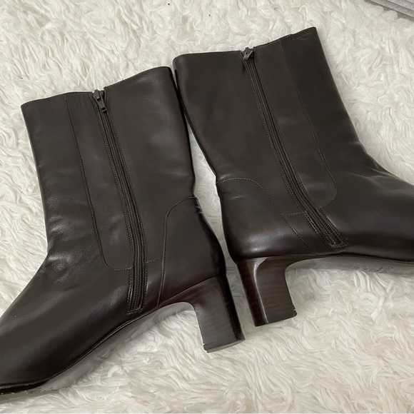 Cole Haan Made in Italy Brown All Leather Mid Boots, side zip low heel sz 11 AA - Picture 3 of 11